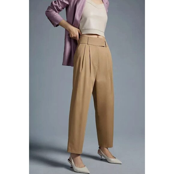 Anthropologie Exquise Lagenlook Barrel Leg Cotton Chino Ankle Crop Pants Size S - Picture 4 of 14